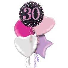 Happy 30th Birthday Pink & Black Holographic Balloon Bouquet